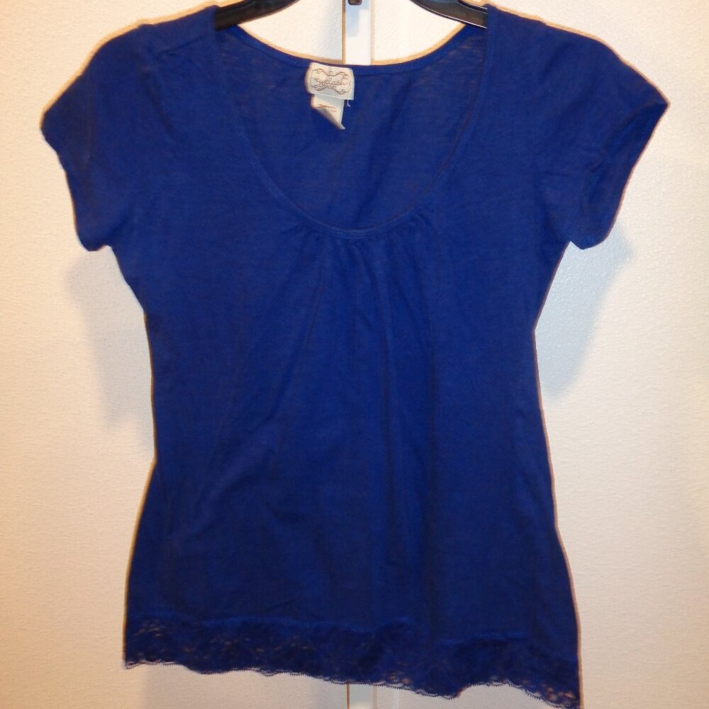 Eyelash Couture Junior's Short Sleeve Shirt Tee Size XL Cotton Lace Bottom